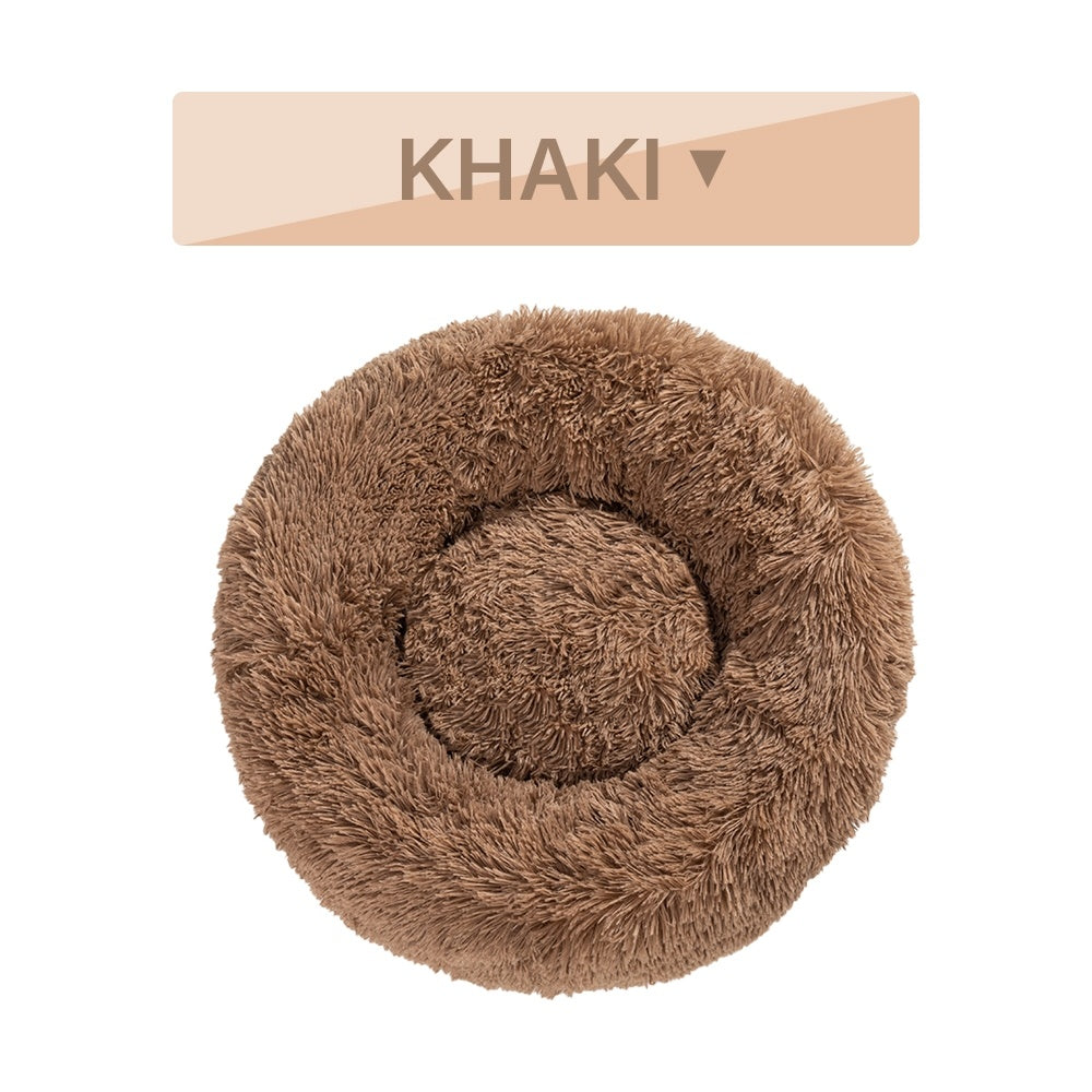 Fluffy Donut Dog/ House Cat Bed Warm Soft Plush Pet Cushion Bed Washable Pet Sofa Mat Calming, Small Large Dog Beds