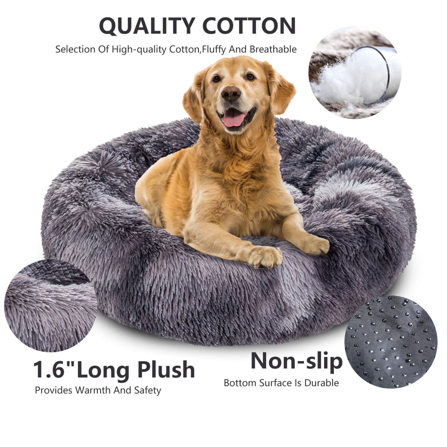 Fluffy Donut Dog/ House Cat Bed Warm Soft Plush Pet Cushion Bed Washable Pet Sofa Mat Calming, Small Large Dog Beds