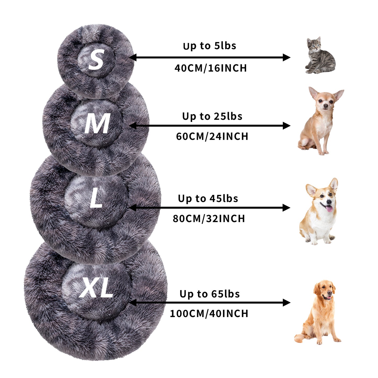 Fluffy Donut Dog/ House Cat Bed Warm Soft Plush Pet Cushion Bed Washable Pet Sofa Mat Calming, Small Large Dog Beds