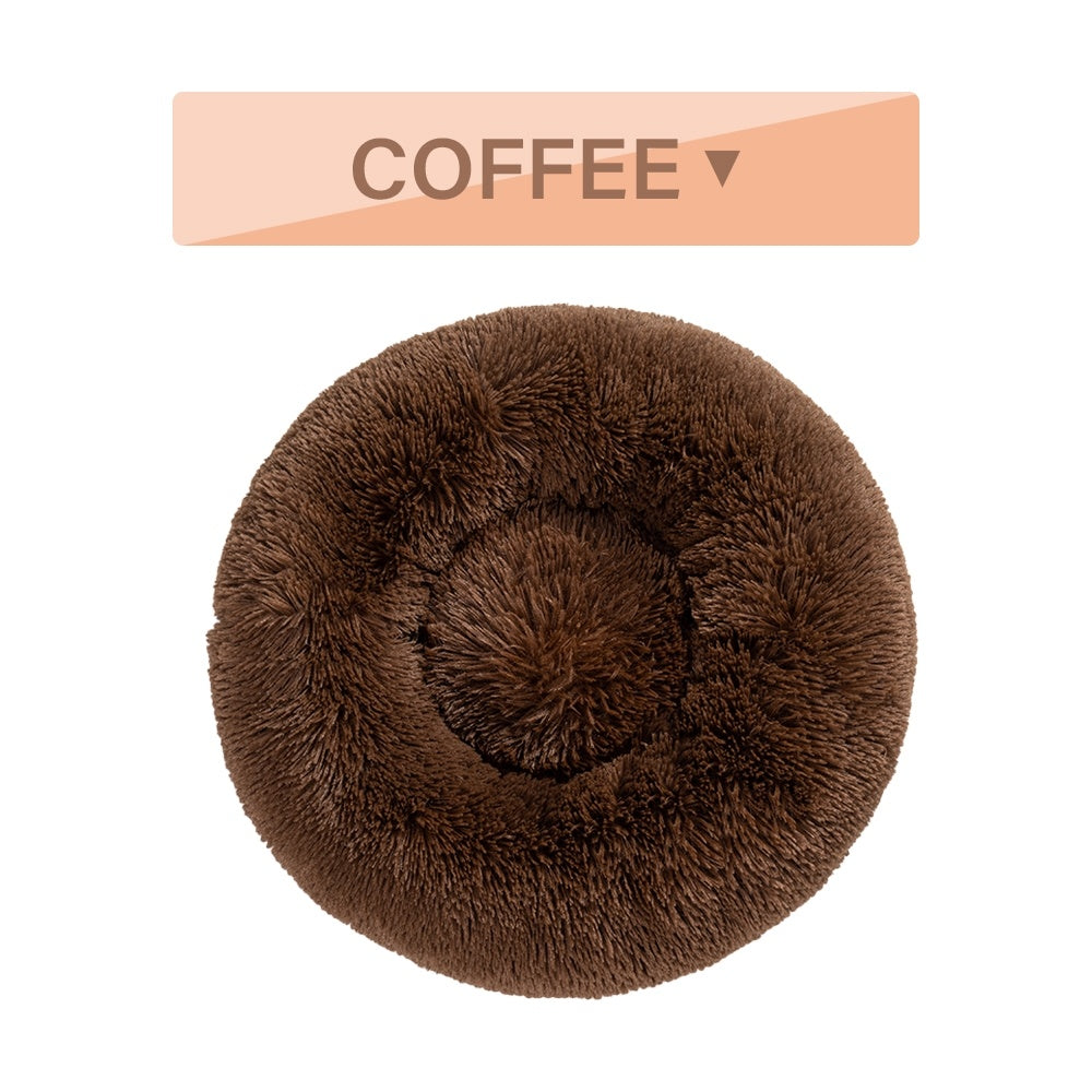 Fluffy Donut Dog/ House Cat Bed Warm Soft Plush Pet Cushion Bed Washable Pet Sofa Mat Calming, Small Large Dog Beds